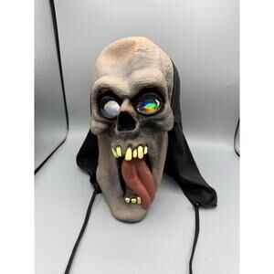 Vintage Creepy Skull Halloween Mask w/ Holographic Eyes & Tongue